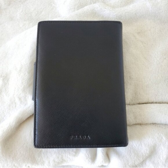 PRADA Black Leather Agenda Planner PM Size silver rings - Picture 5 of 11